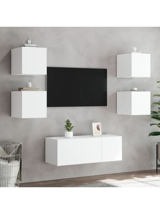 TV-seinäkaapit LED-valoilla 2 kpl valkoinen 30,5x35x30 cm