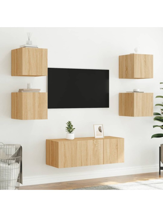 TV-seinäkaapit LED-valoilla 2 kpl Sonoma-tammi 30,5x35x30 cm