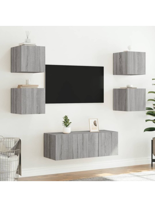 TV-seinäkaapit LED-valoilla 2 kpl harmaa Sonoma 30,5x35x30 cm