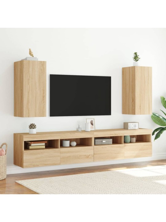 TV-seinäkaapit LED-valoilla 2 kpl Sonoma-tammi 30,5x35x70 cm