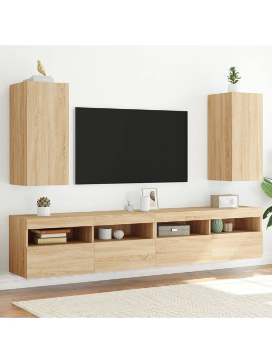 TV-seinäkaapit LED-valoilla 2 kpl Sonoma-tammi 30,5x35x70 cm