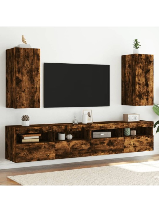 TV-seinäkaapit LED-valoilla 2 kpl savutammi 30,5x35x70 cm