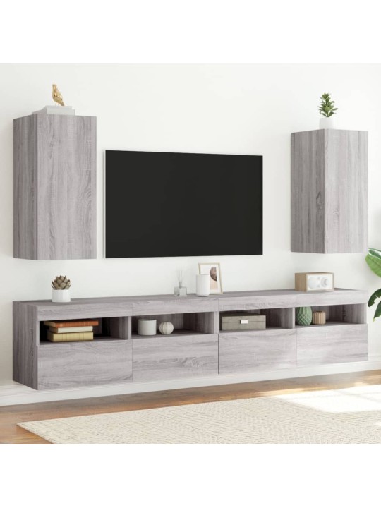 TV-seinäkaapit LED-valoilla 2 kpl harmaa Sonoma 30,5x35x70 cm