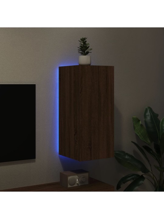 TV-seinäkaappi LED-valoilla ruskea tammi 30,5x35x70 cm