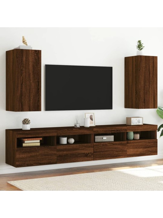 TV-seinäkaapit LED-valoilla 2 kpl ruskea tammi 30,5x35x70 cm