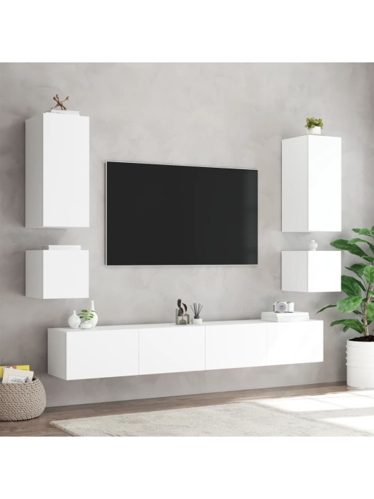 TV-seinäkaapit LED-valoilla 2 kpl valkoinen 40,5x35x40 cm