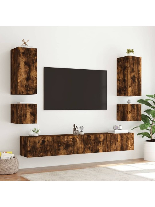 TV-seinäkaapit LED-valoilla 2 kpl savutammi 40,5x35x40 cm