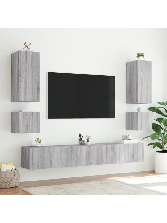 TV-seinäkaapit LED-valoilla 2 kpl harmaa Sonoma 40,5x35x40 cm