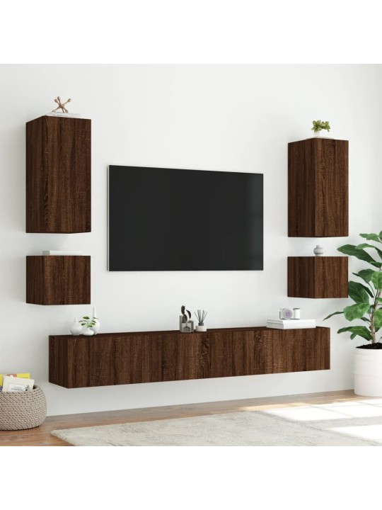 TV-seinäkaapit LED-valoilla 2 kpl ruskea tammi 40,5x35x40 cm