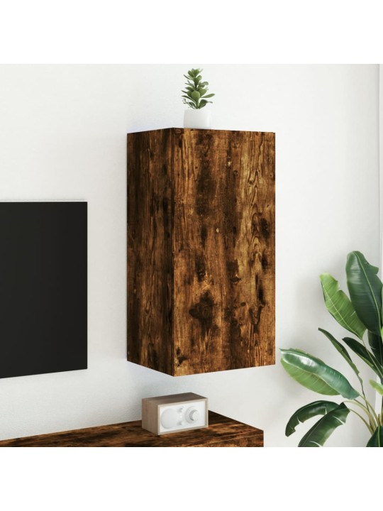 TV-seinäkaappi LED-valoilla savutammi 40,5x35x80 cm