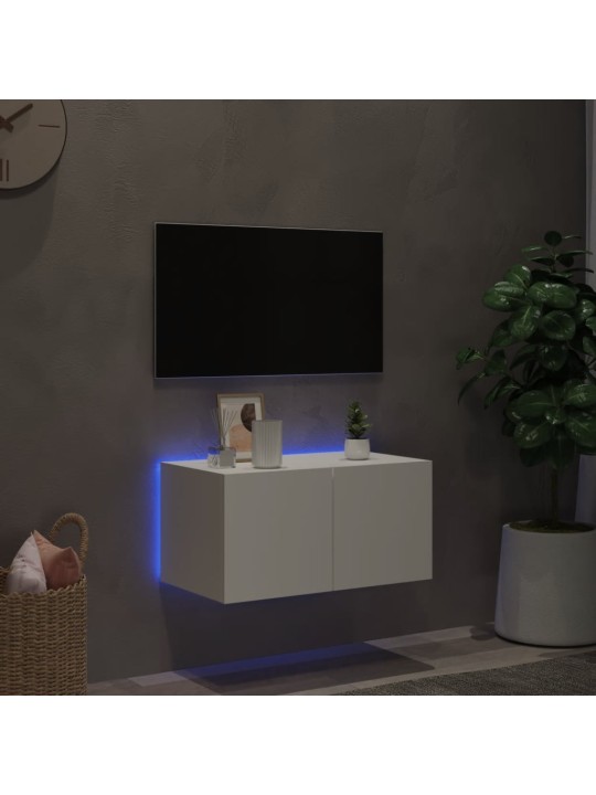 TV-seinäkaappi LED-valoilla valkoinen 60x35x31 cm