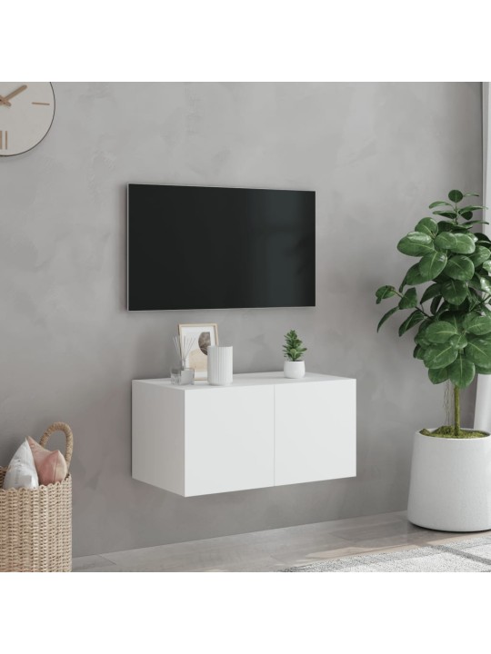 TV-seinäkaappi LED-valoilla valkoinen 60x35x31 cm