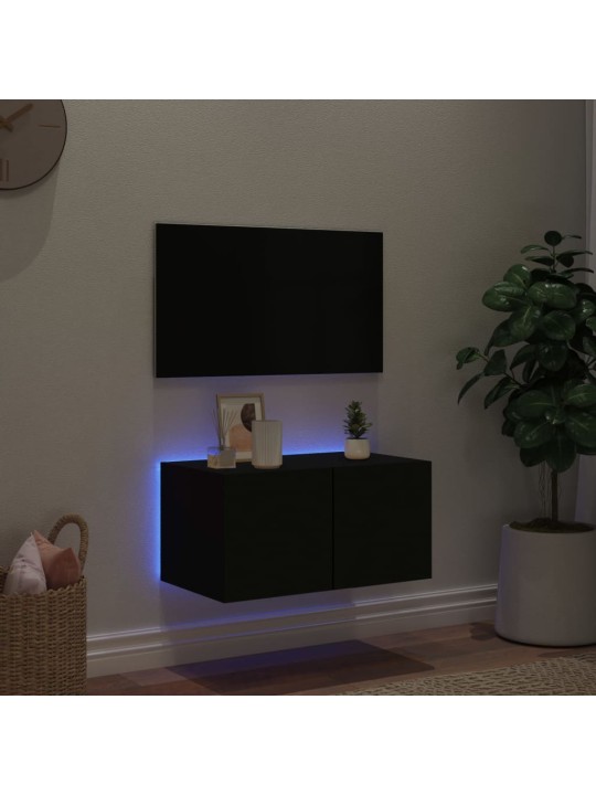 TV-seinäkaappi LED-valoilla musta 60x35x31 cm