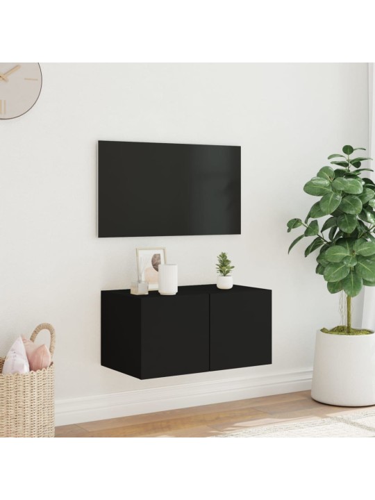 TV-seinäkaappi LED-valoilla musta 60x35x31 cm