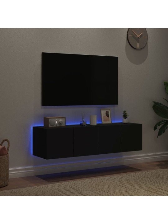 TV-seinäkaapit LED-valoilla 2 kpl musta 60x35x31 cm