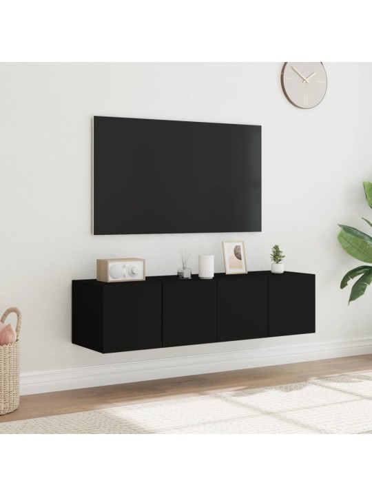 TV-seinäkaapit LED-valoilla 2 kpl musta 60x35x31 cm