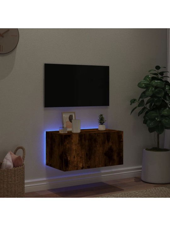 TV-seinäkaappi LED-valoilla savutammi 60x35x31 cm