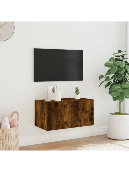 TV-seinäkaappi LED-valoilla savutammi 60x35x31 cm