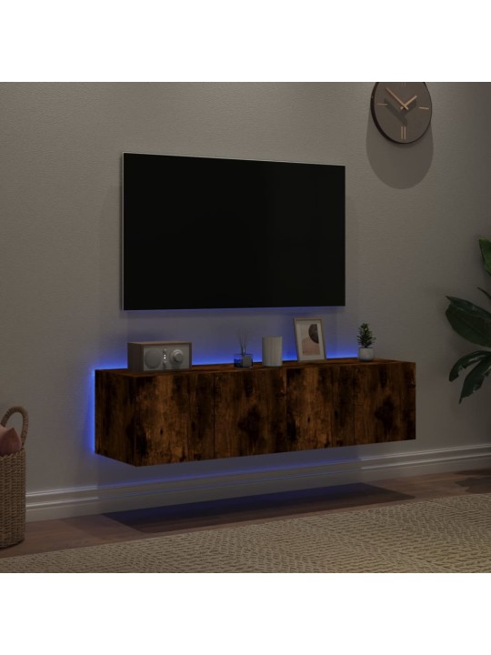 TV-seinäkaapit LED-valoilla 2 kpl savutammi 60x35x31 cm