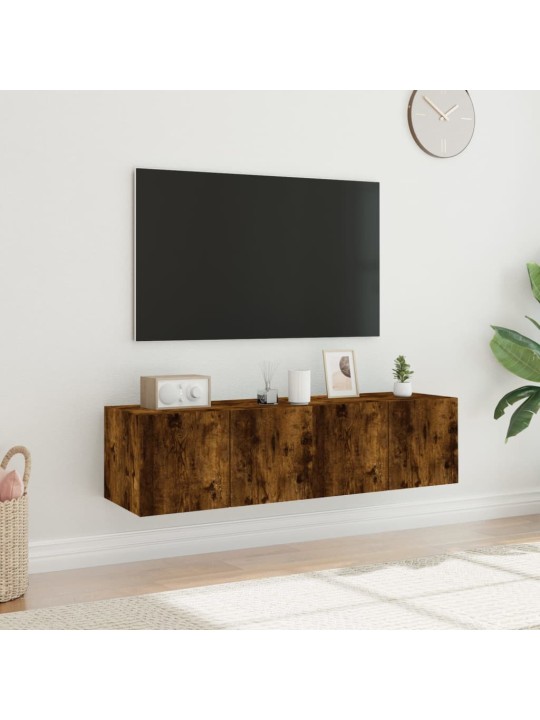 TV-seinäkaapit LED-valoilla 2 kpl savutammi 60x35x31 cm