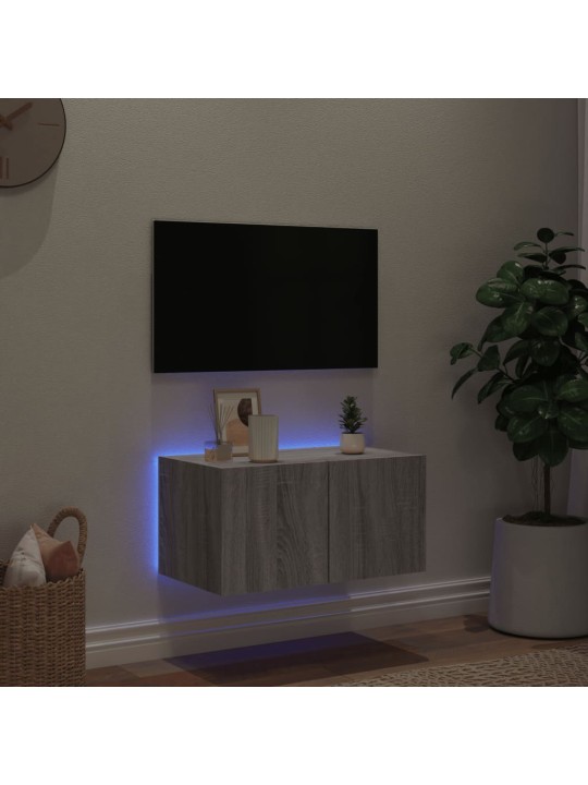 TV-seinäkaappi LED-valoilla harmaa Sonoma 60x35x31 cm