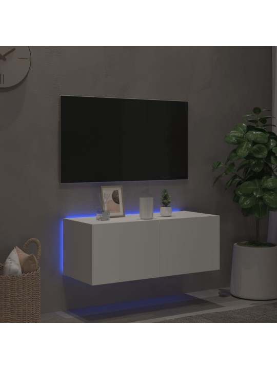 TV-seinäkaappi LED-valoilla valkoinen 80x35x31 cm