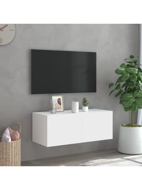 TV-seinäkaappi LED-valoilla valkoinen 80x35x31 cm