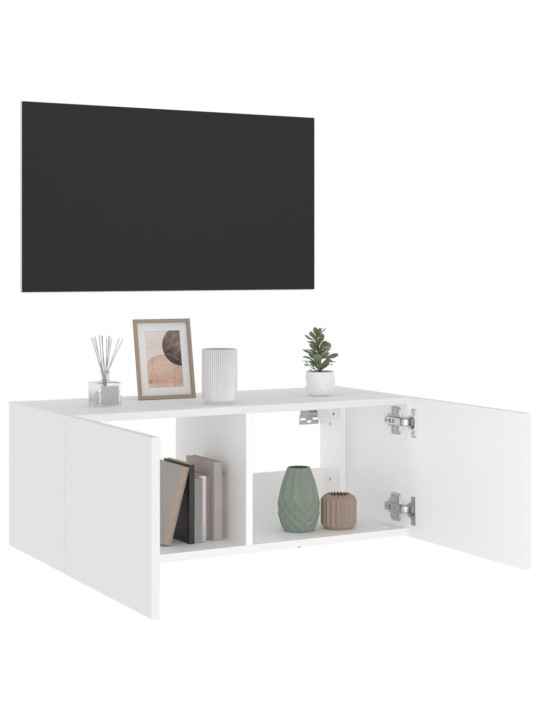 TV-seinäkaappi LED-valoilla valkoinen 80x35x31 cm