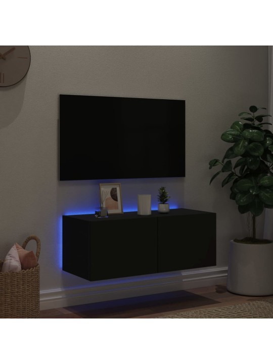 TV-seinäkaappi LED-valoilla musta 80x35x31 cm