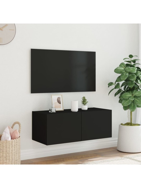 TV-seinäkaappi LED-valoilla musta 80x35x31 cm