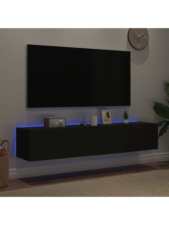 TV-seinäkaapit LED-valoilla 2 kpl musta 80x35x31 cm