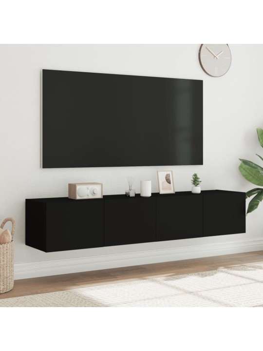 TV-seinäkaapit LED-valoilla 2 kpl musta 80x35x31 cm