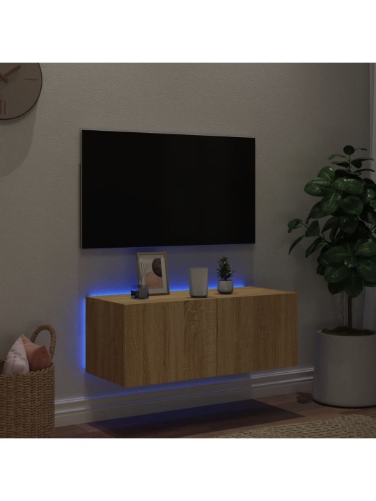 TV-seinäkaappi LED-valoilla Sonoma-tammi 80x35x31 cm