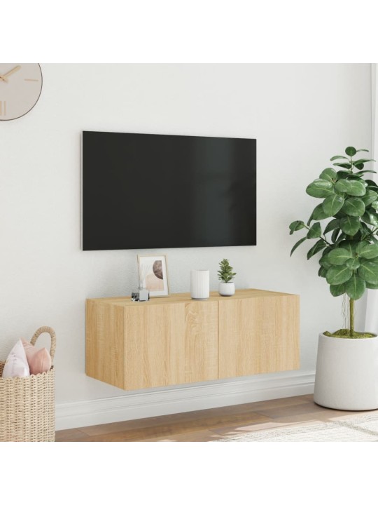 TV-seinäkaappi LED-valoilla Sonoma-tammi 80x35x31 cm