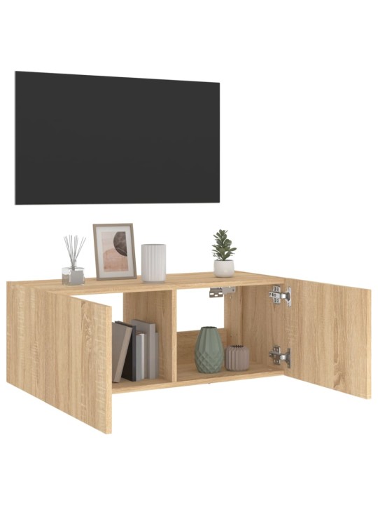 TV-seinäkaappi LED-valoilla Sonoma-tammi 80x35x31 cm