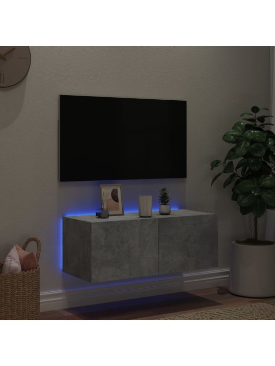 TV-seinäkaappi LED-valoilla betoninharmaa 80x35x31 cm