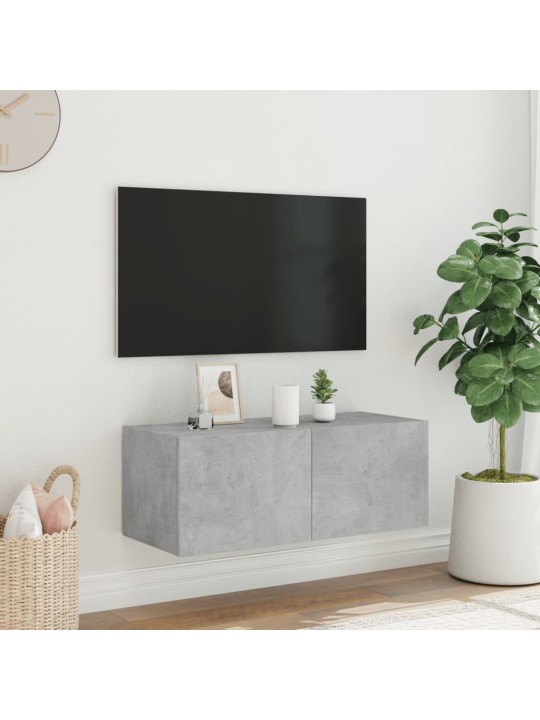 TV-seinäkaappi LED-valoilla betoninharmaa 80x35x31 cm