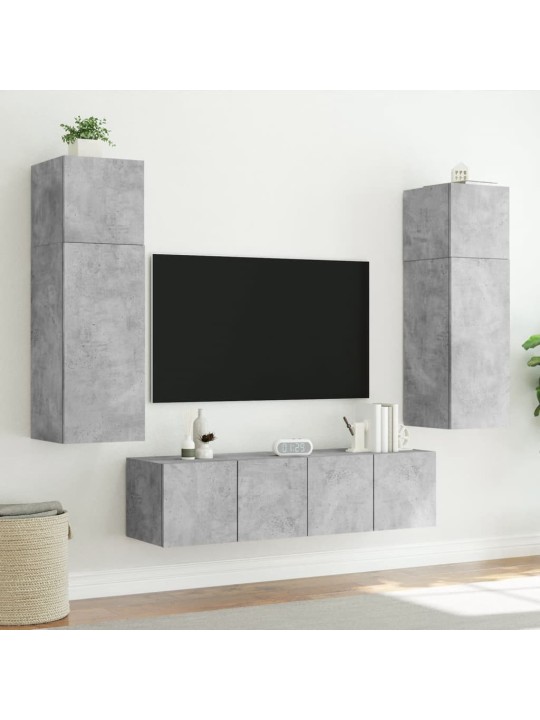 TV-seinäkaappi LED-valoilla betoninharmaa 80x35x31 cm