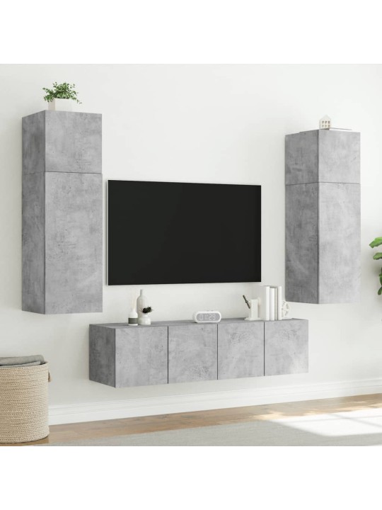 TV-seinäkaapit LED-valoilla 2 kpl betoninharmaa 80x35x31 cm