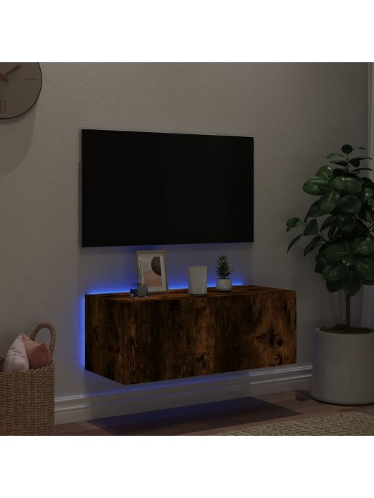 TV-seinäkaappi LED-valoilla savutammi 80x35x31 cm