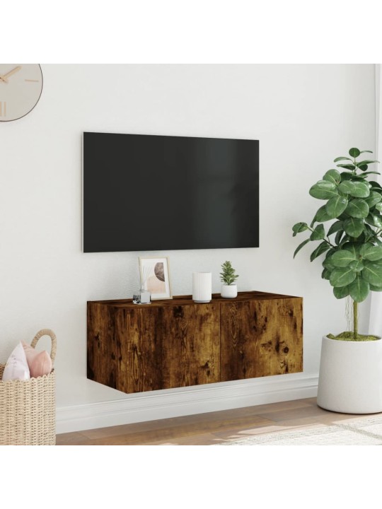 TV-seinäkaappi LED-valoilla savutammi 80x35x31 cm