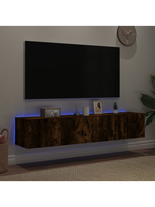 TV-seinäkaapit LED-valoilla 2 kpl savutammi 80x35x31 cm