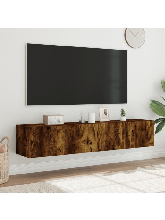 TV-seinäkaapit LED-valoilla 2 kpl savutammi 80x35x31 cm