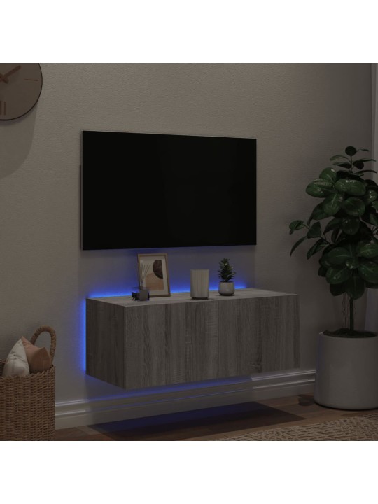 TV-seinäkaappi LED-valoilla harmaa Sonoma 80x35x31 cm