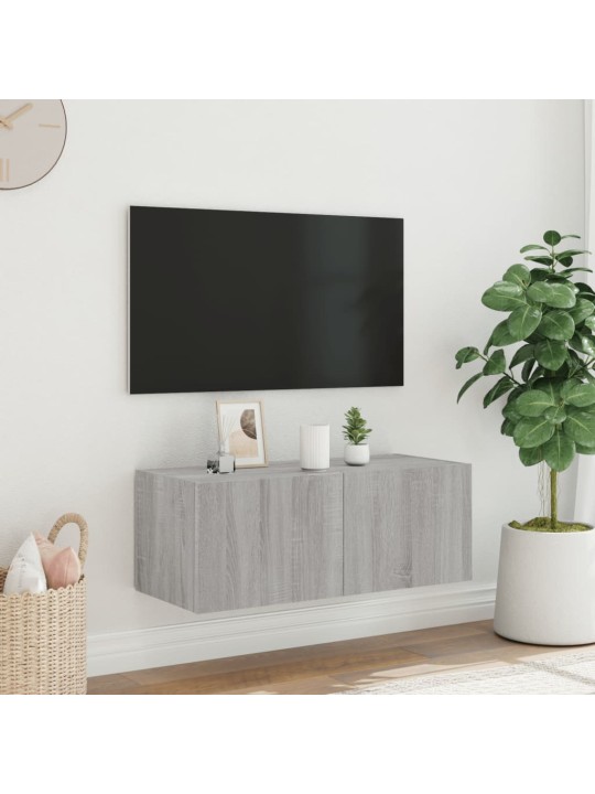 TV-seinäkaappi LED-valoilla harmaa Sonoma 80x35x31 cm