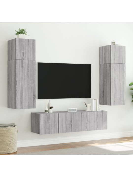 TV-seinäkaappi LED-valoilla harmaa Sonoma 80x35x31 cm