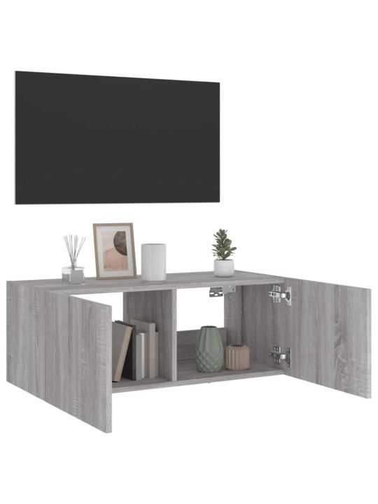 TV-seinäkaappi LED-valoilla harmaa Sonoma 80x35x31 cm