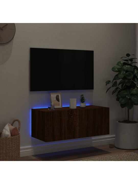 TV-seinäkaappi LED-valoilla ruskea tammi 80x35x31 cm