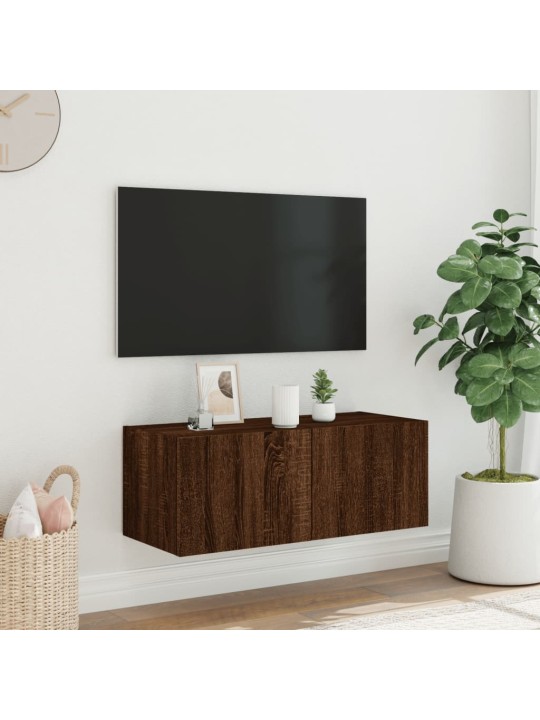 TV-seinäkaappi LED-valoilla ruskea tammi 80x35x31 cm