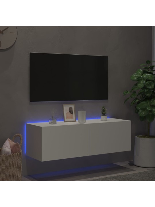 TV-seinäkaappi LED-valoilla valkoinen 100x35x31 cm